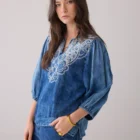 Summum Woman Stone-Wash Denim Top