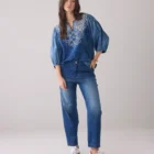 Summum Woman Stone-Wash Denim Top
