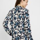 Hannah Navy Patterned V-Neck Blouse for Women