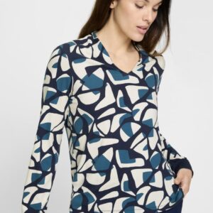 Hannah Navy Patterned V-Neck Blouse for Women