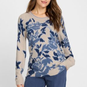 Olsen Beige And Blue Floral Women's Henny Sweater