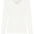 Olsen Edda Women's White Cotton Ribbed V-Neck Blouse