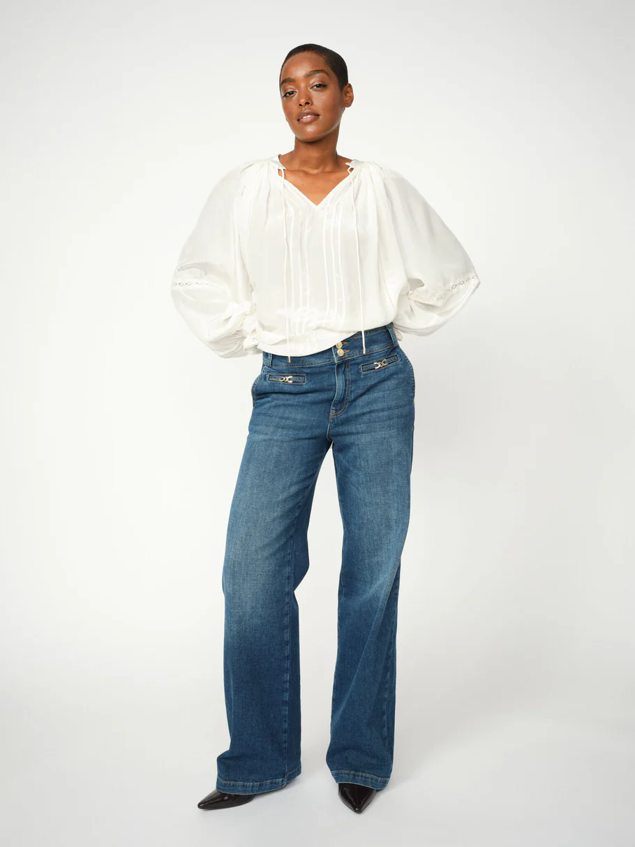 174940447MMCandiaPeachJeansDarkBlue-173760180MMVuellaLSBlouseEcru_2 Mos Mosh MMCandia Peach Jeans