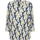 Description EN: SC-FELICITY AOP 534 Blouse is made from 50% Organic cotton, 50% Viscose. It features a round neckline, an abstract print and mid-length sleeves. Pair it with tailored trousers or jeans for a unique and elegant look.