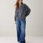 Summum Block Print Blouse With Bat Sleeves