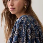 Summum Block Print Blouse With Bat Sleeves