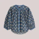 Summum Block Print Blouse With Bat Sleeves