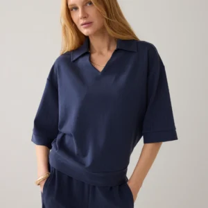 Summum Pinstripe Polo Shirt In Soft Scuba Fabric