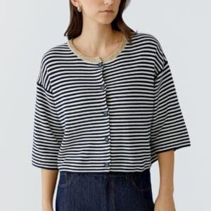 Oui Pullover - Navy / White - 96616 - 0571