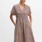 Marc O Polo Crinkle Dress Shaped Made From A Printed Viscose Blend