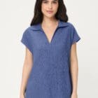 Olsen Women's Blue Textured Short Sleeve Shirt - Ciao Amore