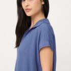 Olsen Women's Blue Textured Short Sleeve Shirt - Ciao Amore
