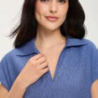 Olsen Women's Blue Textured Short Sleeve Shirt - Ciao Amore