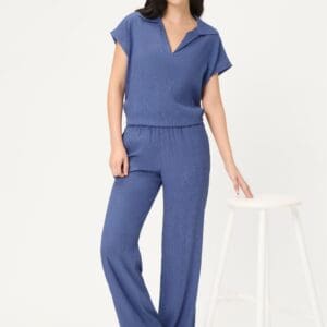 Olsen Women's Blue Textured Short Sleeve Shirt - Ciao Amore