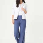 Olsen Anna Wide Women's Blue Textured Trousers